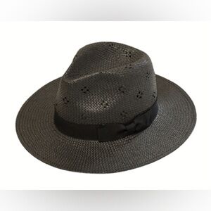 Anthropologie Black Straw Woven Raffia Hat for Women NEW